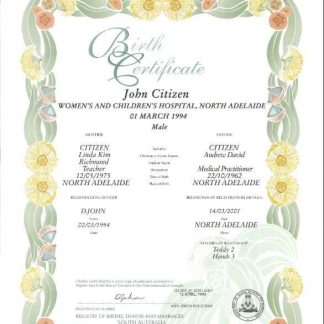 Australian South Australia decorative (commemorative) birth certificate template in PSD format, download template file