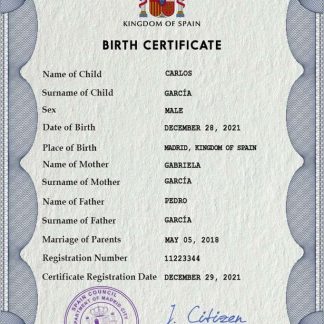 Spain vital record birth certificate PSD template, fully editable download template file
