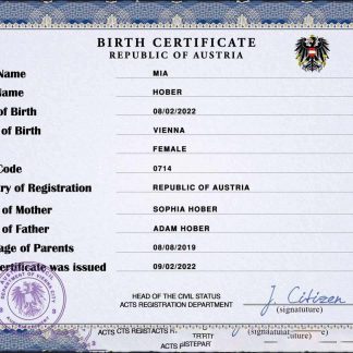 Austria vital record birth certificate PSD template, download template file