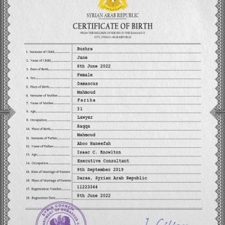 Syria birth certificate PSD template download template file