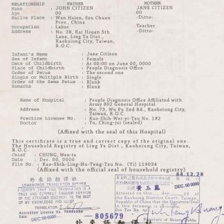 Taiwan birth certificate template in PSD format download template file