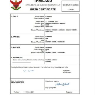 Thailand vital record birth certificate Word and PDF template download template file