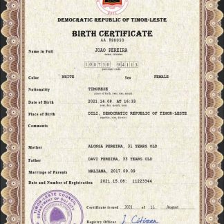 Timor Leste vital record birth certificate PSD template download template file