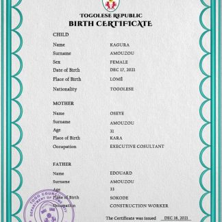 Togo birth certificate PSD template download template file