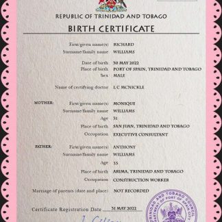 Trinidad and Tobago vital record birth certificate PSD template download template file