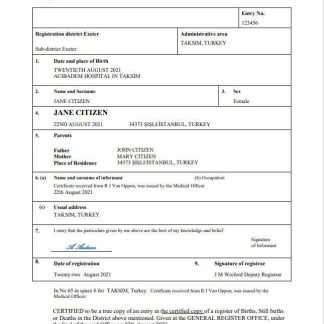 Turkey birth certificate in Word and PDF format download template file
