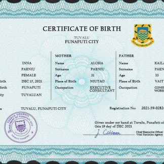 Tuvalu vital record birth certificate PSD template download template file