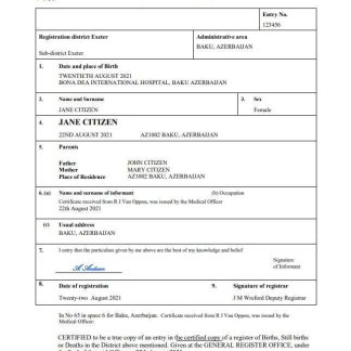 Azerbaijan vital record birth certificate Word and PDF template download template file