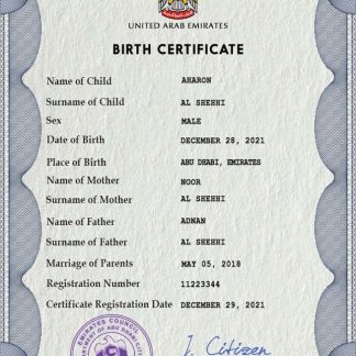 UAE vital record birth certificate PSD template download template file