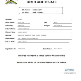 Uganda birth certificate Word and PDF template download template file