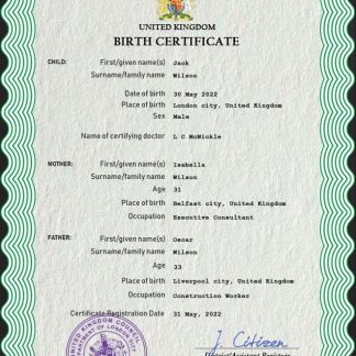 United Kingdom birth certificate PSD template download template file