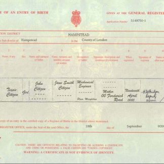 United Kingdom birth certificate template in PSD format, fully editable download template file