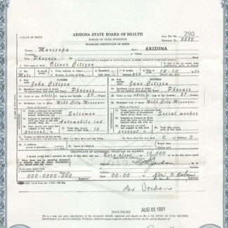 USA Arizona state birth certificate template in PSD format download template file