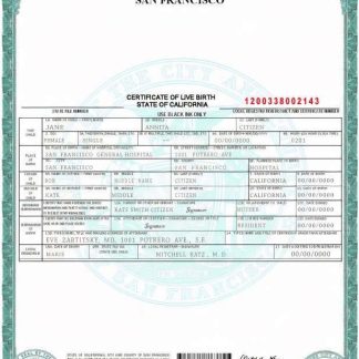 USA California state birth certificate template in PSD format download template file