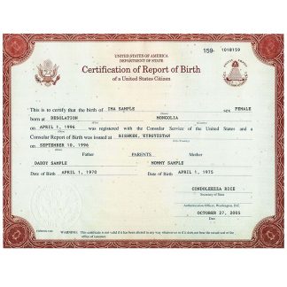 USA certification of report of birth download template file