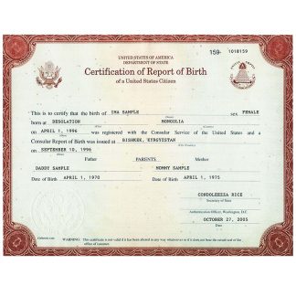 USA certification of report of birth download template file