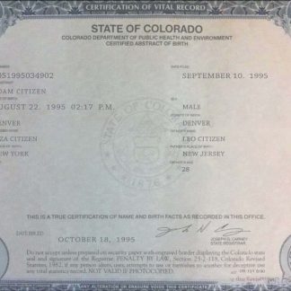 USA Colorado state birth certificate template in PSD format download template file