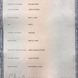 USA Florida state birth certificate template in PSD format download template file