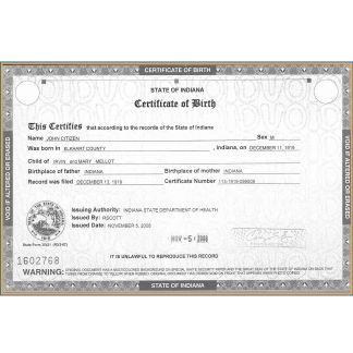 USA Indiana certificate of birth download template file
