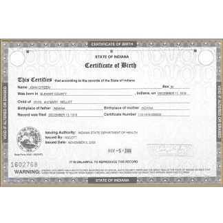 USA Indiana certificate of birth download template file