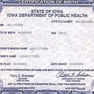 USA Iowa state birth certificate template in PSD format download template file