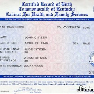 USA Kentucky birth certificate download template file