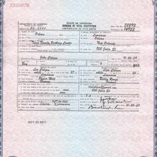 USA Louisiana birth cert download template file