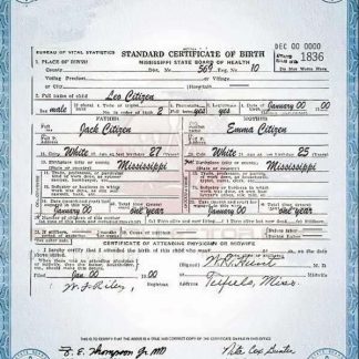 USA Mississippi state birth certificate template in PSD format download template file