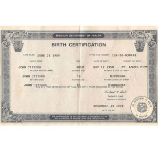 USA Missouri birth certification download template file