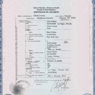 USA Nevada state birth certificate template in PSD format download template file