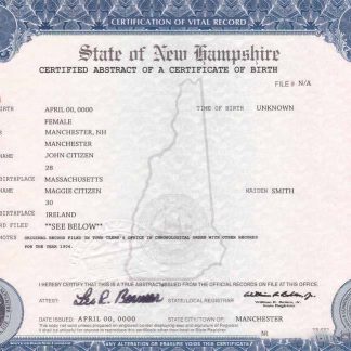 USA New Hampshire birth cert download template file