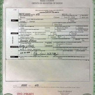 USA North Carolina birth cert download template file