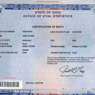 USA Ohio state birth certificate template in PSD format download template file