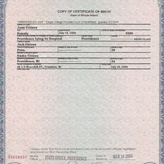 USA Rhode Island state birth certificate template in PSD format download template file