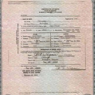 USA Vermont state birth certificate template in PSD format download template file