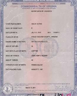 USA Virginia certificate of live birth download template file
