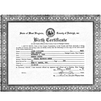 USA West Virginia birth certificate download template file