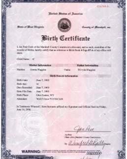 USA West Virginia birth certificate version 2 download template file