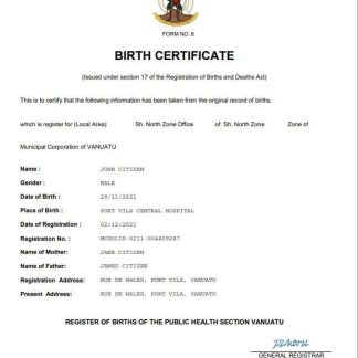 Vanuatu birth certificate Word and PDF template download template file