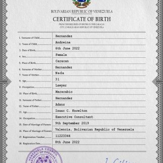 Venezuela birth certificate download template file