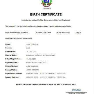 Venezuela vital record birth certificate Word and PDF template download template file