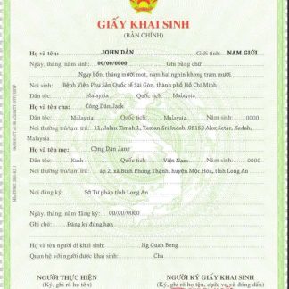 Vietnam birth ceetificate template in PSD format download template file