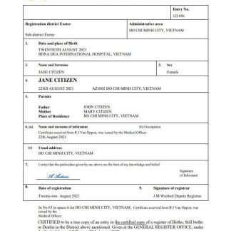 Vietnam birth certificate Word and PDF template download template file