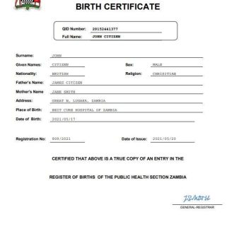 Zambia birth certificate Word and PDF template download template file