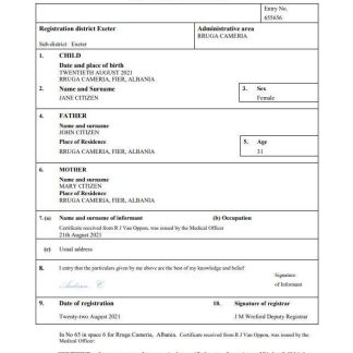 Albania birth certificate Word and PDF download template file