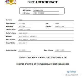 Barbados birth certificate template in Word and PDF download template file