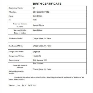 Barbados birth certificate template in Word and PDF format download template file