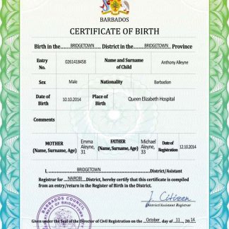 Barbados vital record birth certificate PSD template download template file