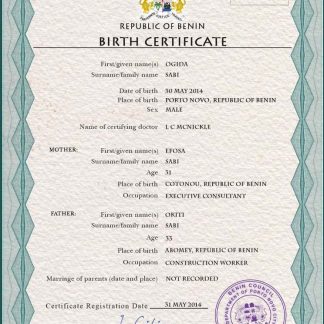 Benin vital record birth certificate PSD template download template file