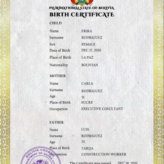 Bolivia vital record birth certificate PSD template download template file